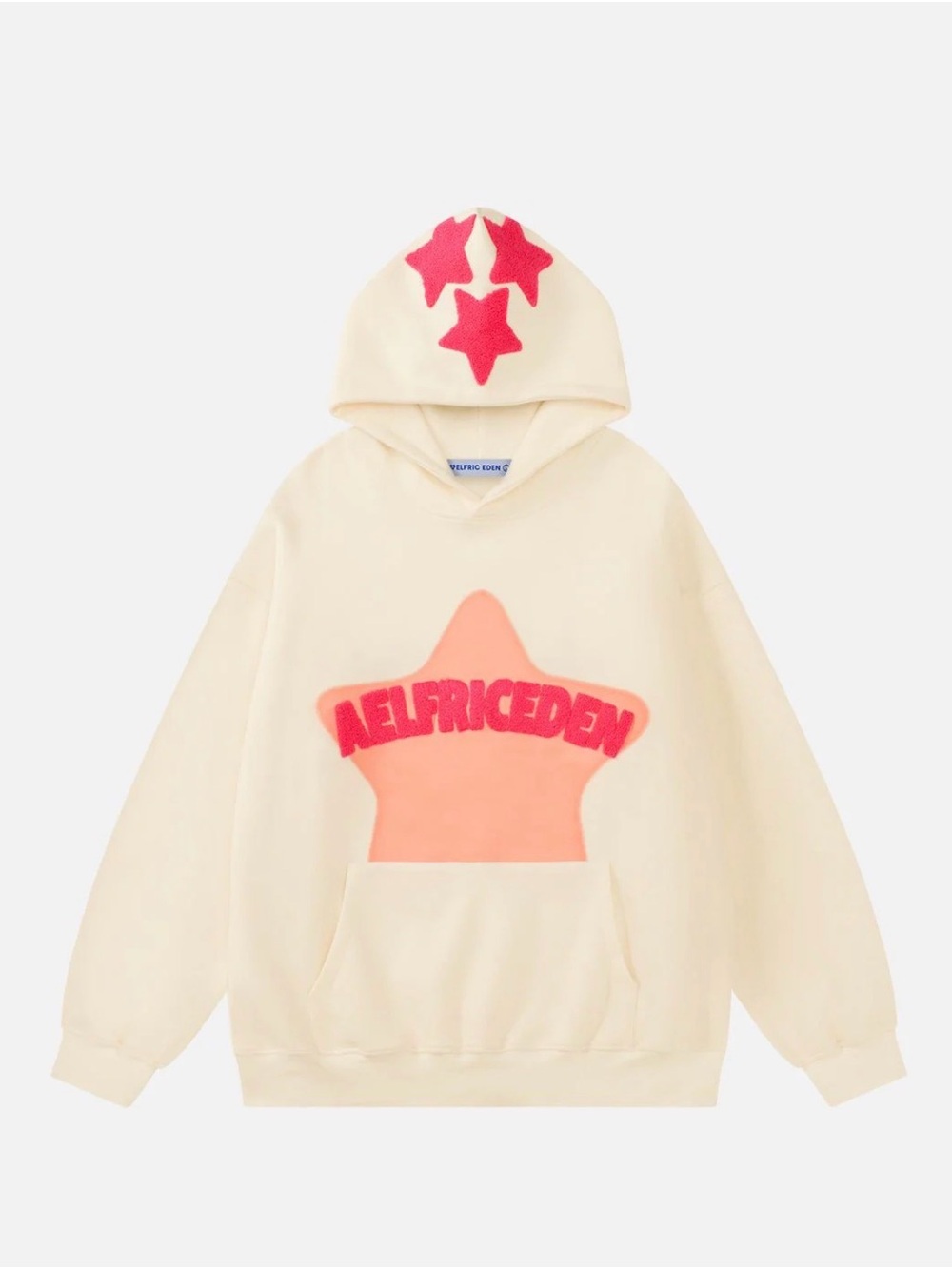 Aelfric Eden Cream Hoodie with Pink Star Appliqués